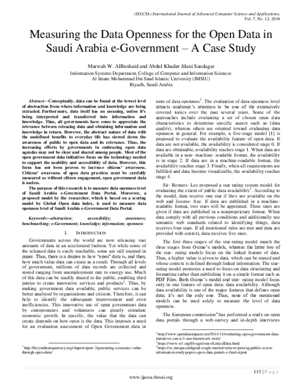 (PDF) Measuring the Data Openness for the Open Data in Saudi Arabia e ...