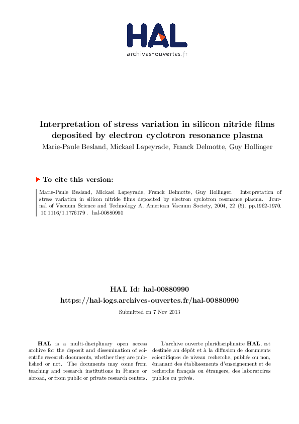 (PDF) Interpretation of stress variation in silicon nitride films ...