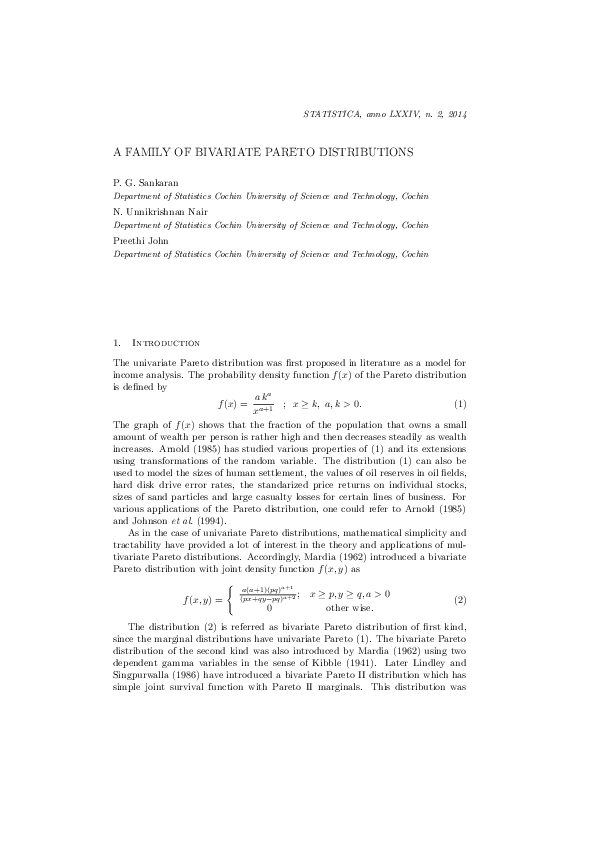 (PDF) A family of bivariate Pareto distributions