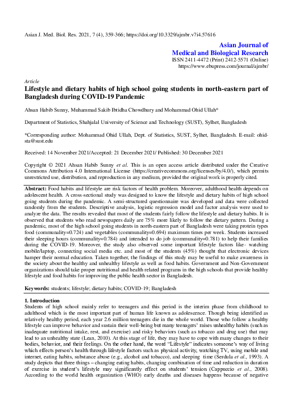 (PDF) Lifestyle and dietary habits of high school going students in ...