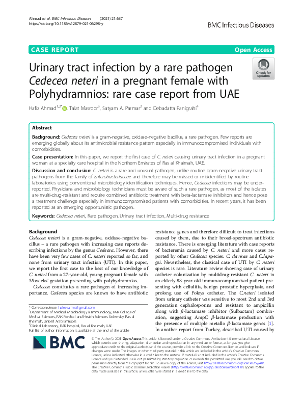 Picture of (PDF) Urinary tract infection by a rare pathogen Cedecea neteri in a ...