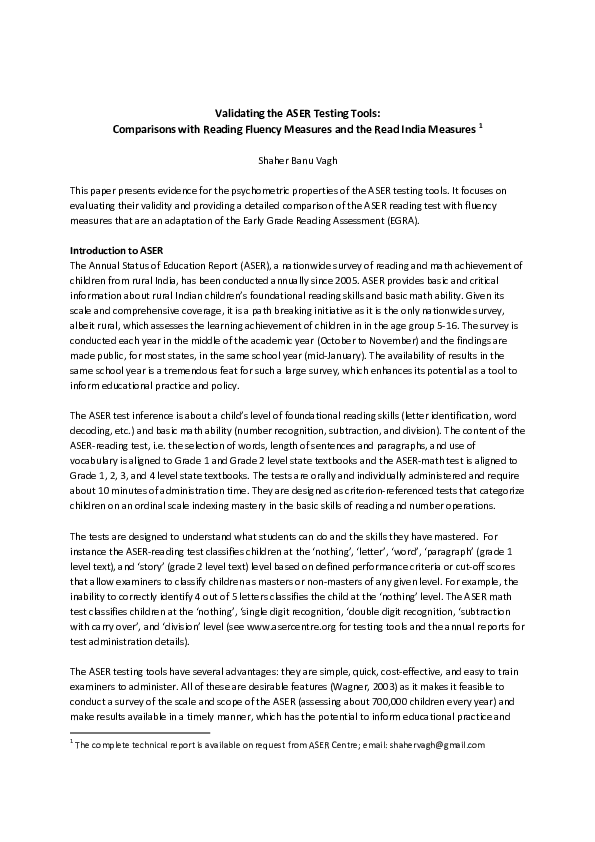 (PDF) Validating the ASER Testing Tools : Comparisons with Reading ...
