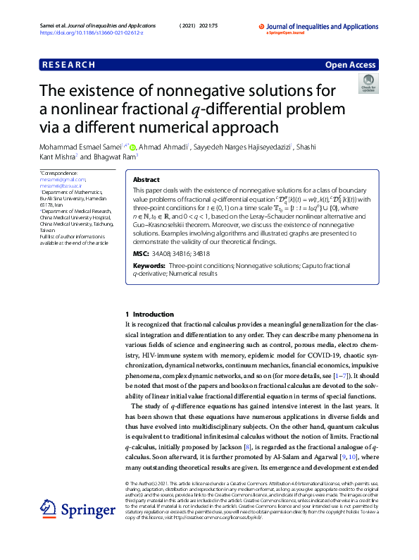 (PDF) The existence of nonnegative solutions for a nonlinear fractional ...