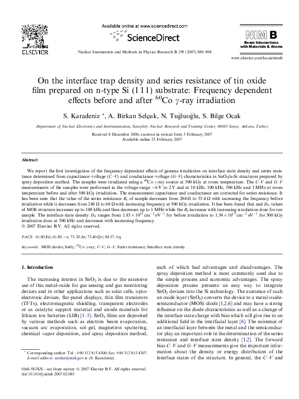 (PDF) On the interface trap density and series resistance of tin oxide ...