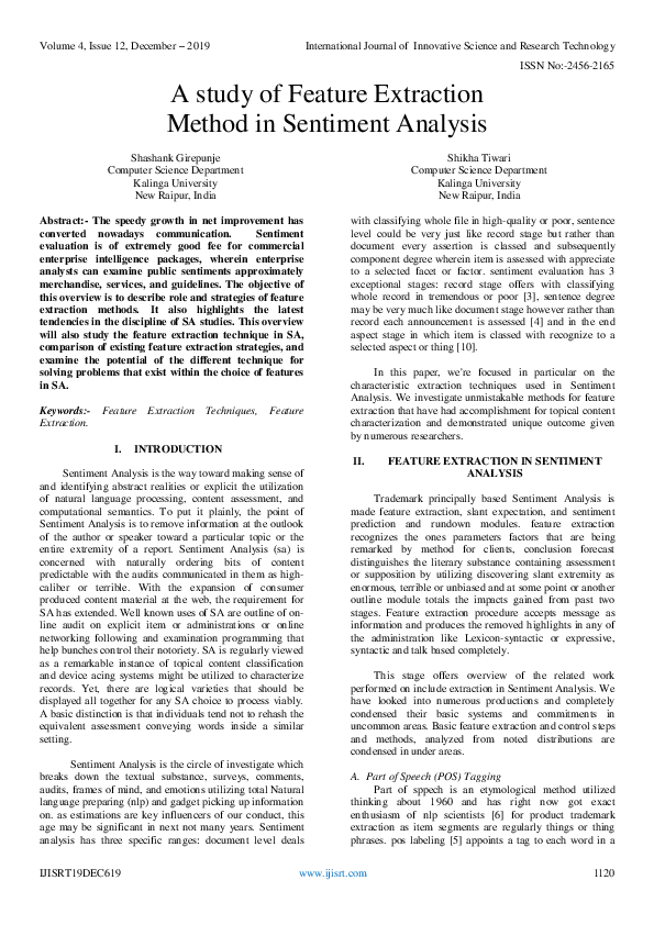 (PDF) A study of Feature Extraction Method in Sentiment Analysis