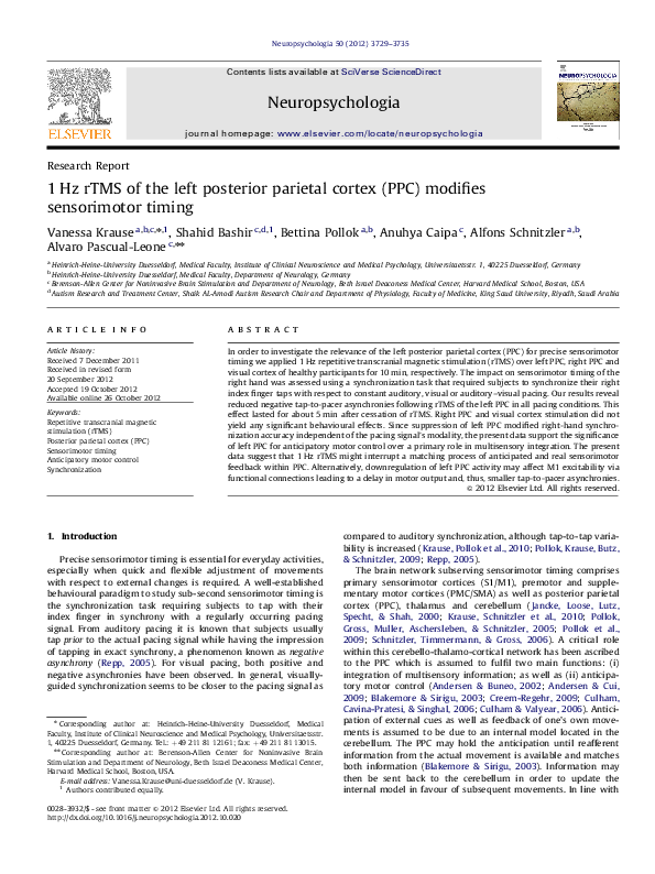 (PDF) 1Hz rTMS of the left posterior parietal cortex (PPC) modifies ...