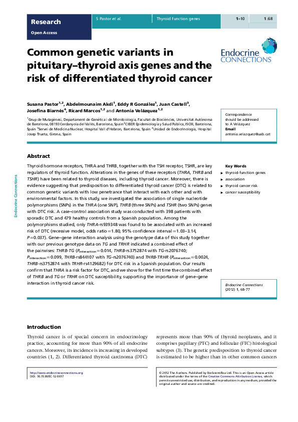 (PDF) Common genetic variants in pituitary-thyroid axis genes and the ...