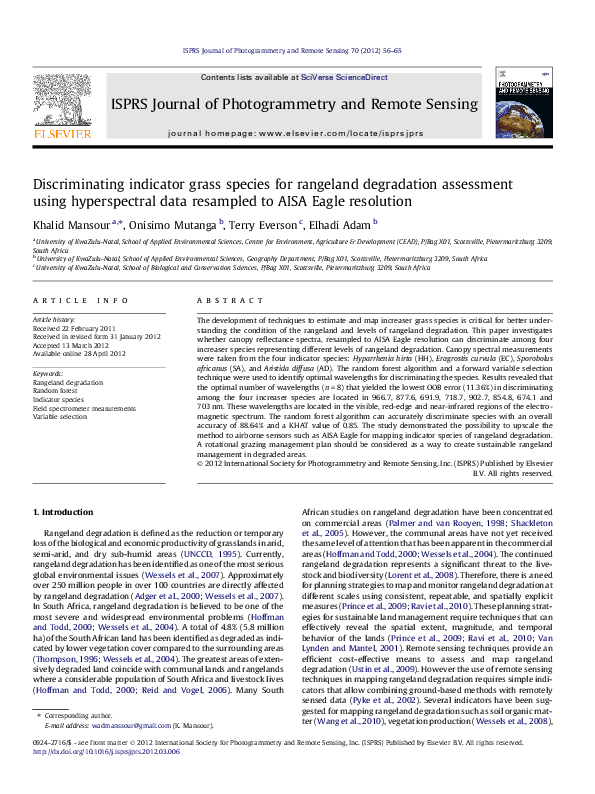(PDF) Discriminating indicator grass species for rangeland degradation ...