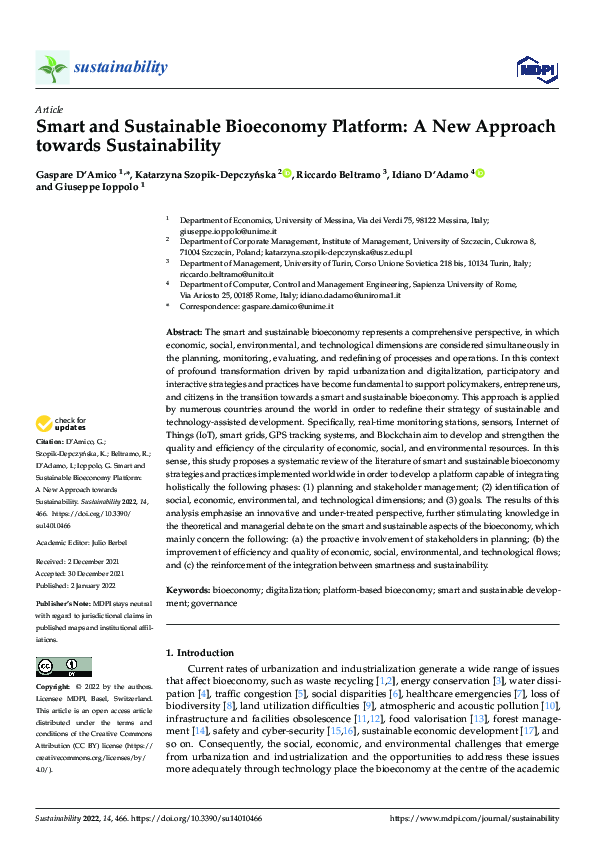 (PDF) Smart and Sustainable Bioeconomy Platform: A New Approach towards ...