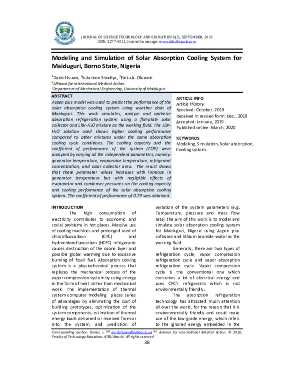 (PDF) Modeling and Simulation of Solar absorption cooling system for ...