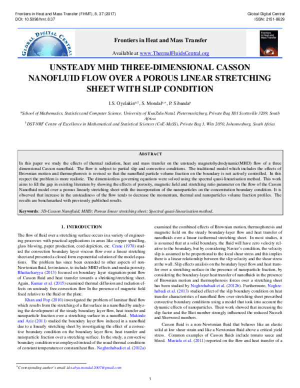 (PDF) Unsteady MHD Three-Dimensional Casson Nanofluid Flow Over a ...