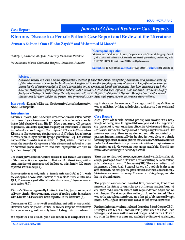 (PDF) Kimura ’ s Disease in a Female Patient Case Report and Review