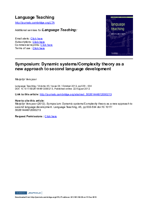 (PDF) Symposium: Dynamic systems/Complexity theory as a new approach to ...