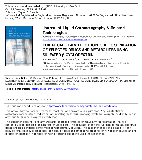 (PDF) Chiral Capillary Electrophoretic Separation of Selected Drugs and ...