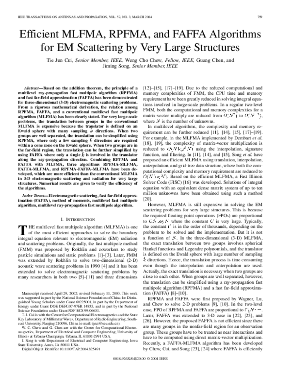 (PDF) Efficient MLFMA, RPFMA, and FAFFA Algorithms for EM Scattering by ...