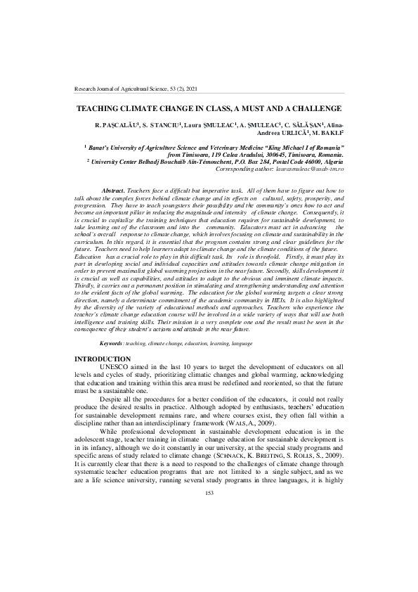 (PDF) Teaching climate change in class, a must and a challenge