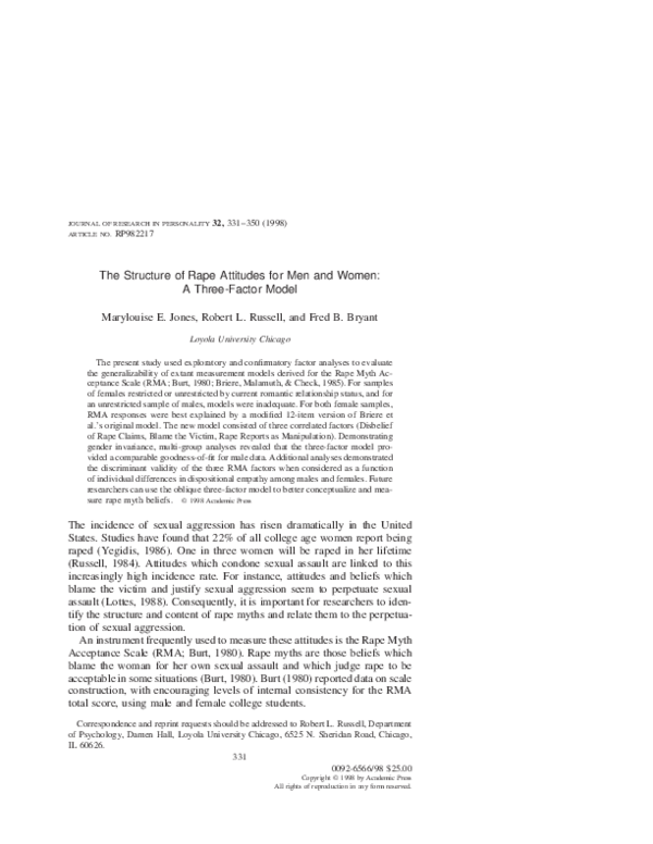 (PDF) The Structure of Rape Attitudes for Men and Women: A Three-Factor ...