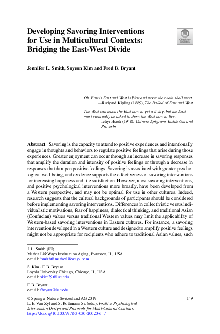 (PDF) Developing Savoring Interventions for Use in Multicultural ...