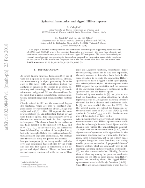 (PDF) Spherical harmonics and rigged Hilbert spaces