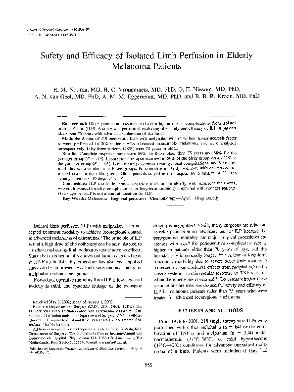 (PDF) Safety and Efficacy of Isolated Limb Perfusion in Elderly ...