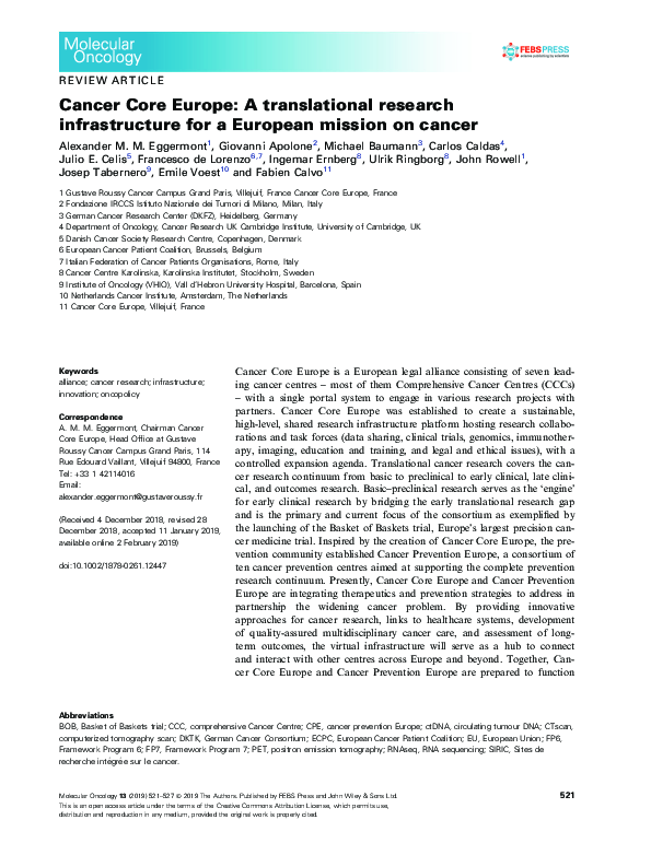 (PDF) Cancer Core Europe: A translational research infrastructure for a ...
