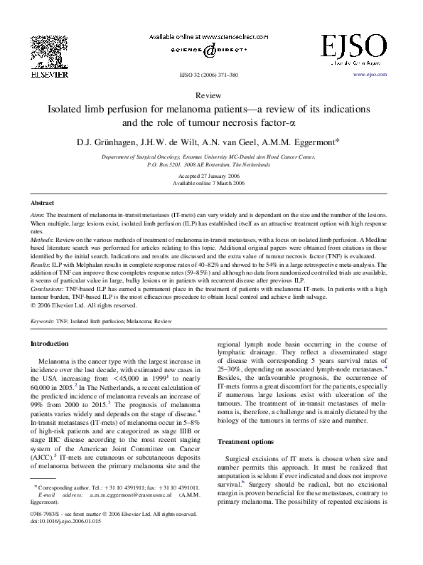 (PDF) Isolated limb perfusion for melanoma patients—a review of its ...