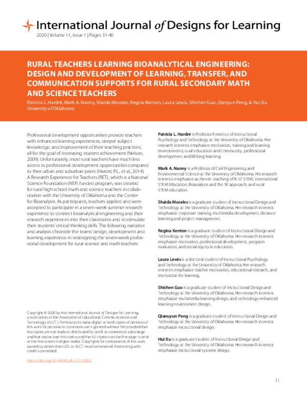 (PDF) Rural Teachers Learning Bioanalytical Engineering: Design and ...