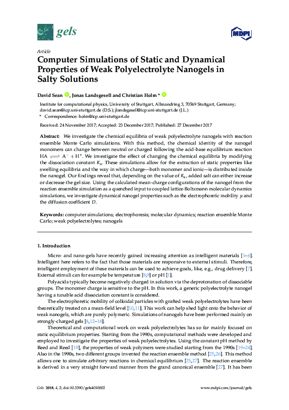 (PDF) Computer Simulations of Static and Dynamical Properties of Weak ...