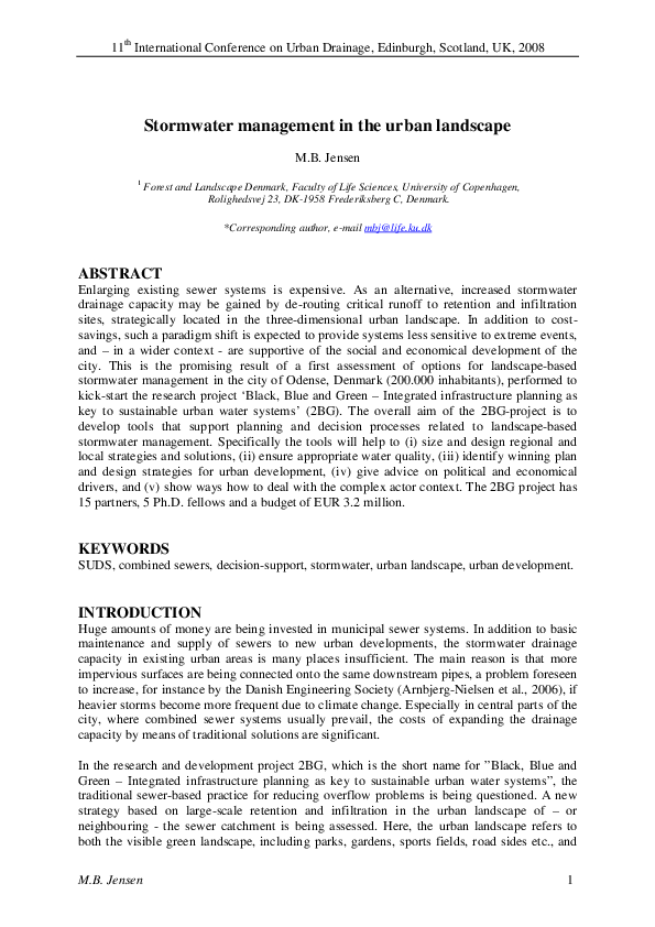 (PDF) Stormwater management in the urban landscape