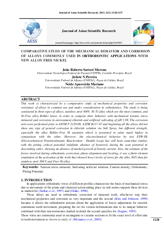(PDF) Comparative Study of the Mechanical Behavior and Corrosion of ...