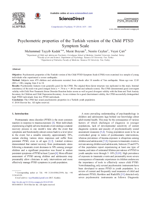 (PDF) Psychometric properties of the Turkish version of the Child PTSD ...
