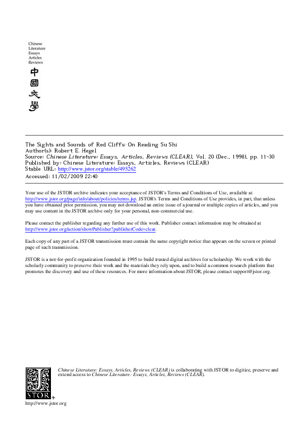 (PDF) The Sights and Sounds of Red Cliffs On Reading Su Shi Robert