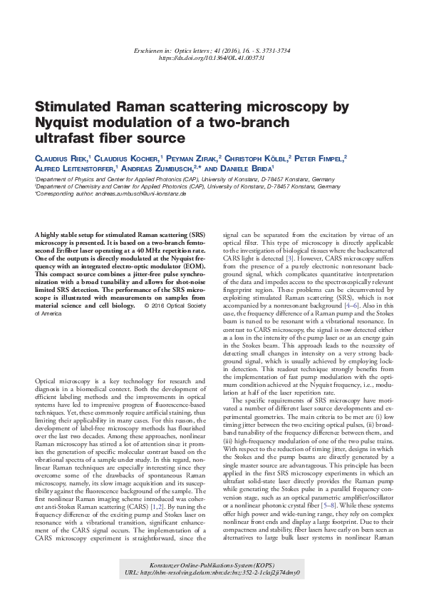 (PDF) Stimulated Raman scattering microscopy by Nyquist modulation of a ...
