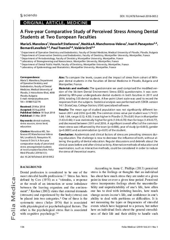 (PDF) A Five-year Comparative Study of Perceived Stress Among Dental ...