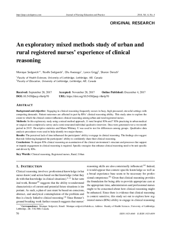 (PDF) An exploratory mixed methods study of urban and rural registered ...