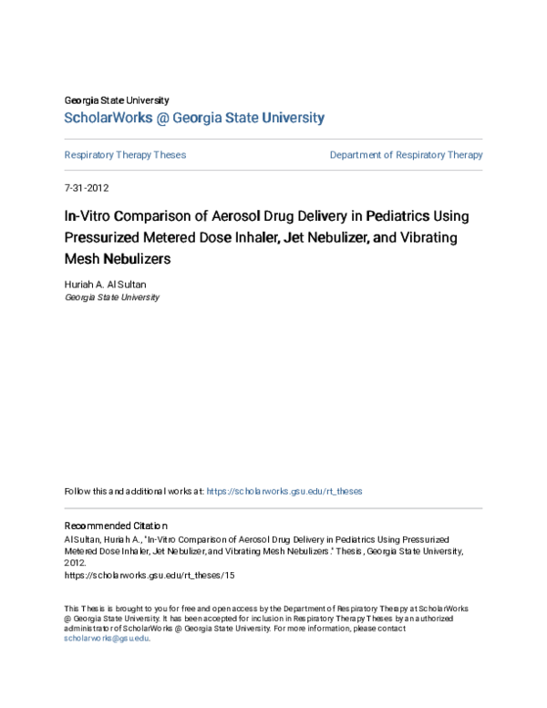 (PDF) In-Vitro Comparison of Aerosol Drug Delivery in Pediatrics Using ...