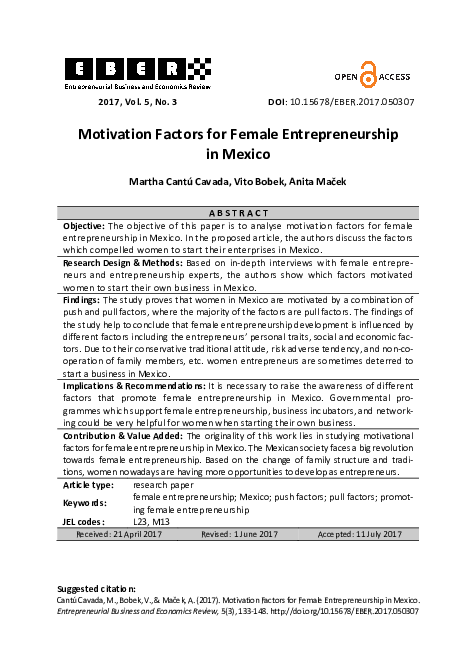 (PDF) Motivation Factors for Female Entrepreneurship in Mexico