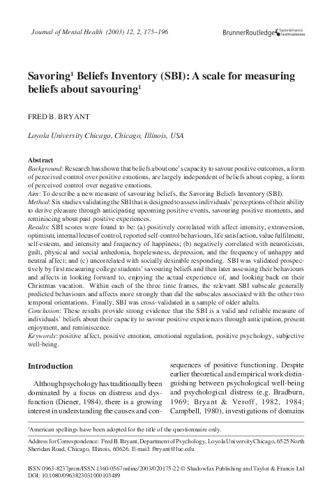 (PDF) Beliefs Inventory ( SBI ) : A scale for measuring beliefs about