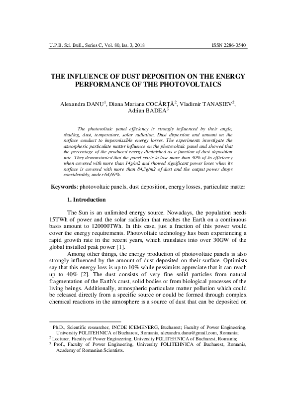(PDF) The Influence of Dust Deposition on the Energy Performance of the ...