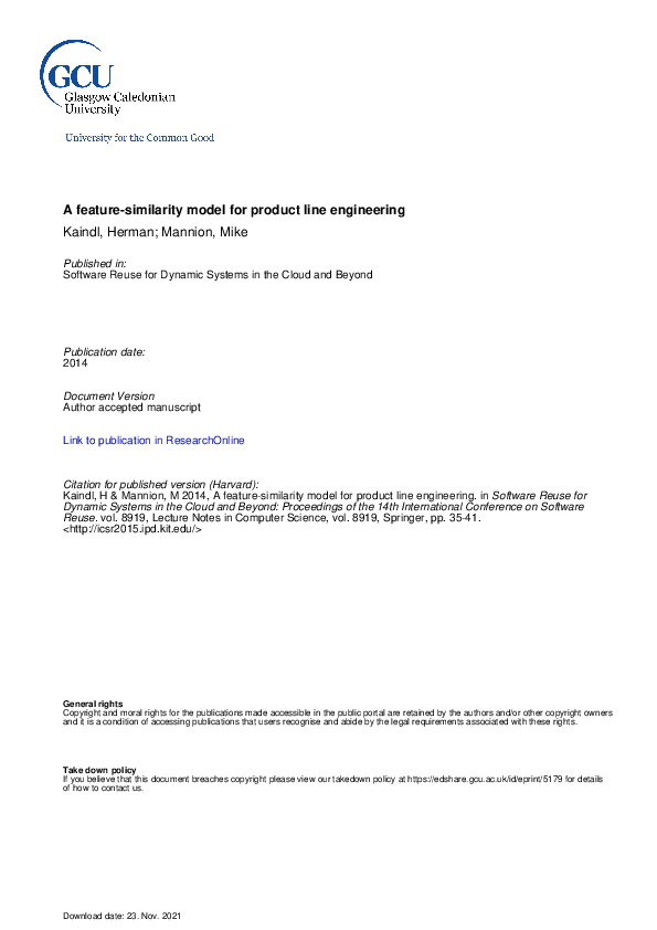 (PDF) A Feature-Similarity Model for Product Line Engineering