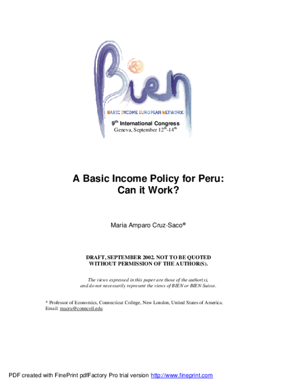 (PDF) A Basic Income Policy for Peru: Can it Work