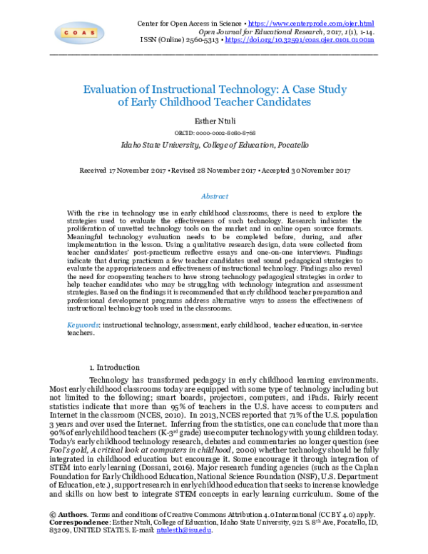 (PDF) Evaluation of Instructional Technology: A Case Study of Early ...