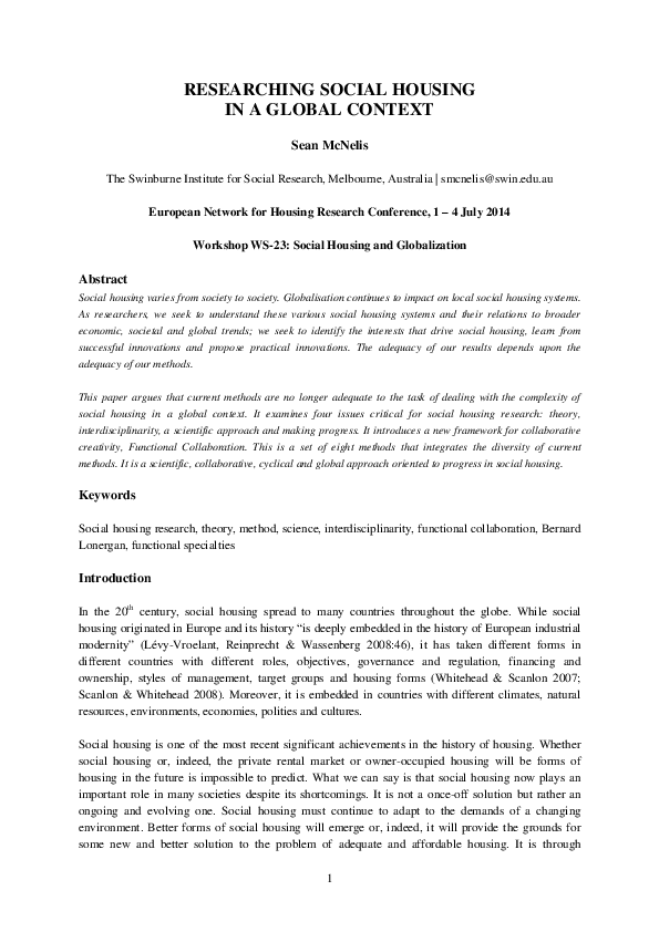 (PDF) Researching social housing in a global context