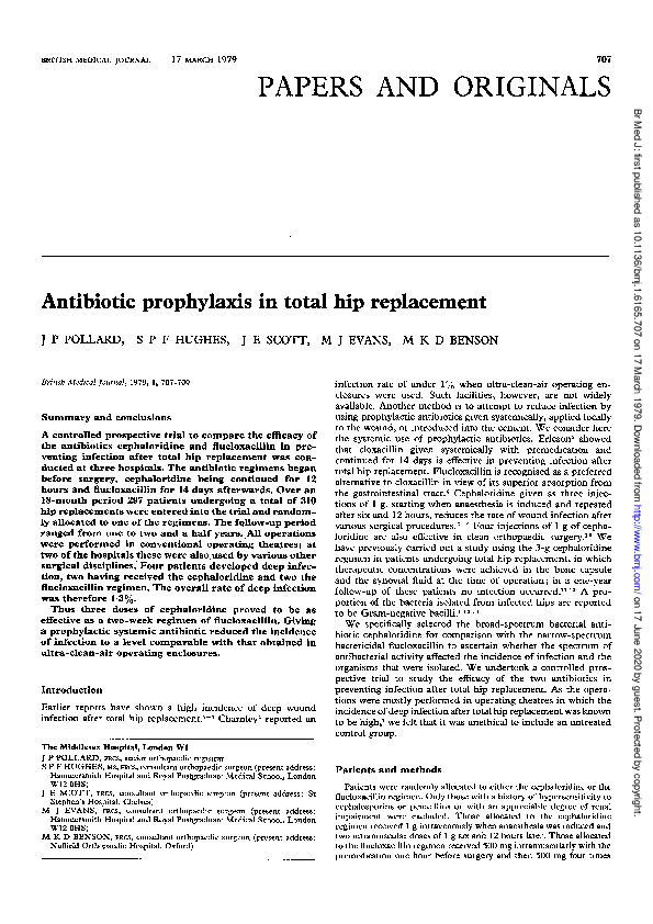 (PDF) Antibiotic prophylaxis in total hip replacement S. Hughes