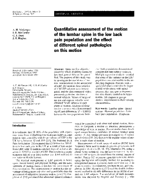 (PDF) Quantitative assessment of the motion of the lumbar spine in the ...