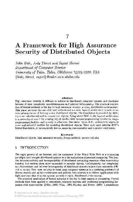 (PDF) A framework for high assurance security of distributed objects