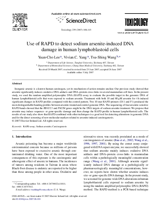 (PDF) Use of RAPD to detect sodium arsenite-induced DNA damage in human ...