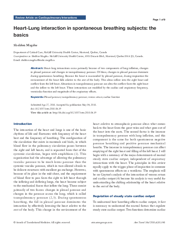 (PDF) Heart-Lung interaction in spontaneous breathing subjects: the basics