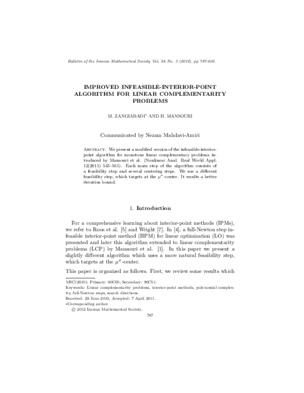 (PDF) Improved infeasible-interior-point algorithm for linear ...