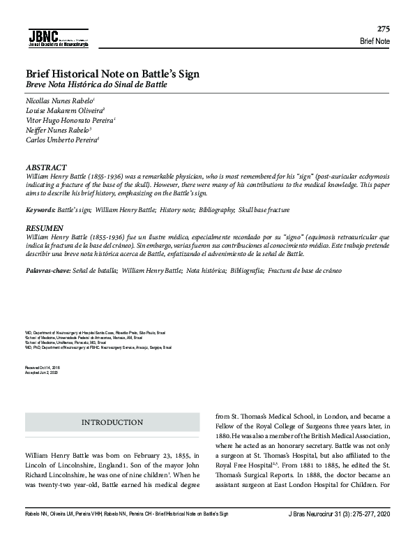 (PDF) Brief Historical Note on Battle’s Sign